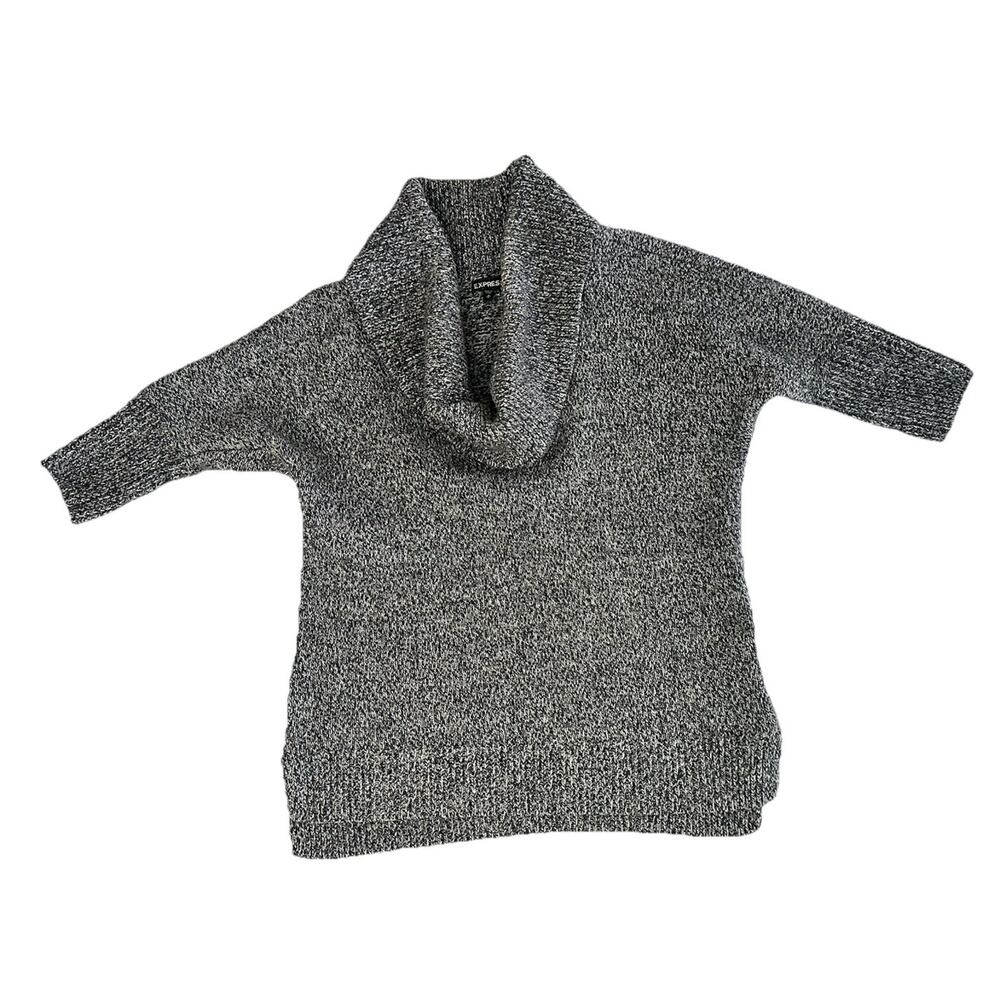 Express Y2K Women's Sweater Size M Gray Short Sleeve Cowl Neck Merino Wool Blend